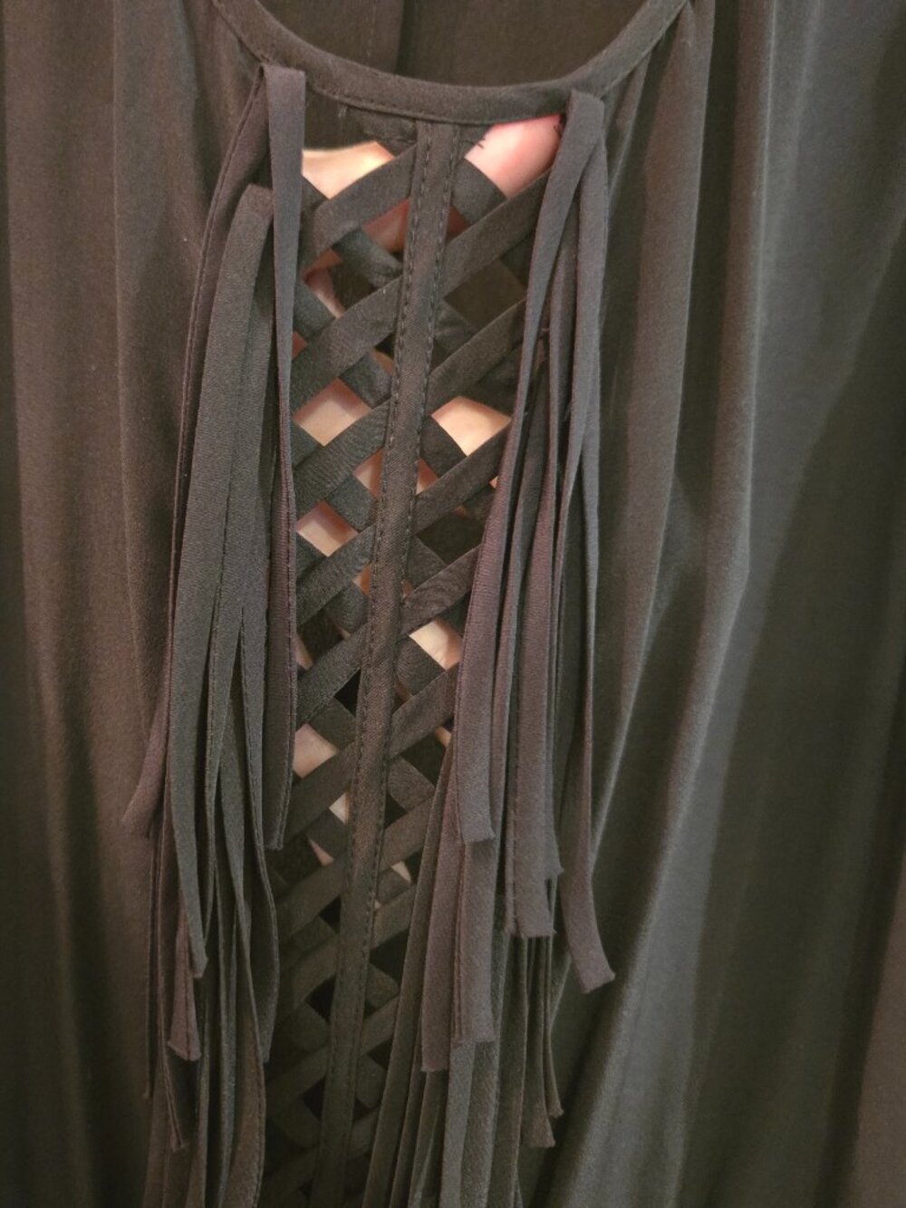 BCBGMAXAZRIA Silk Black Fringe Lattice Romper Back Keyhole Size S Style BID9C039 - Picture 16 of 16